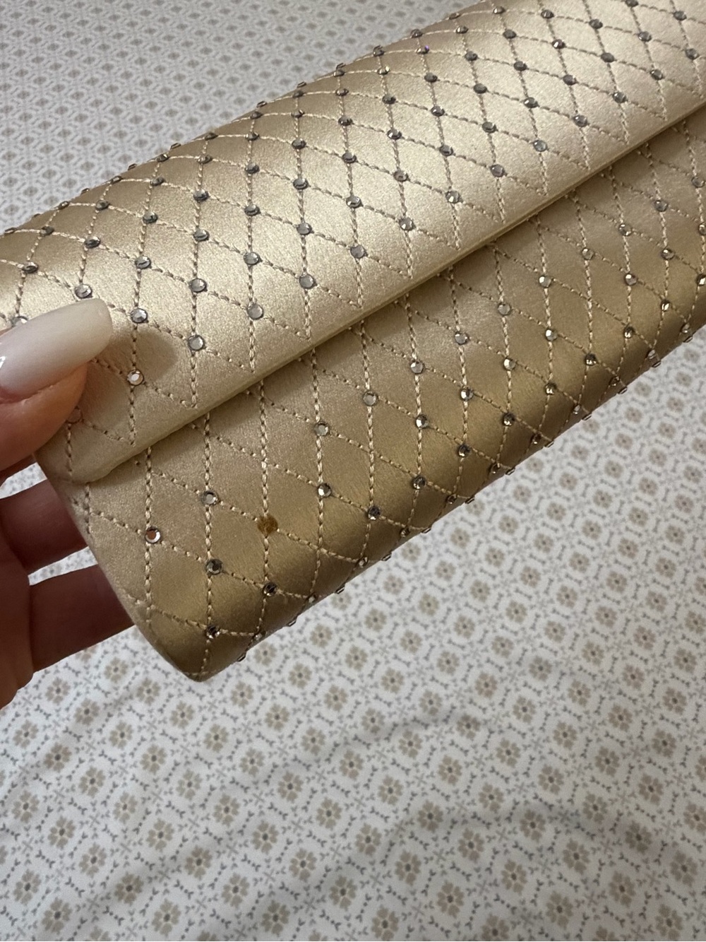 St. John Gold Quilted Crystal-Stud Phone Case